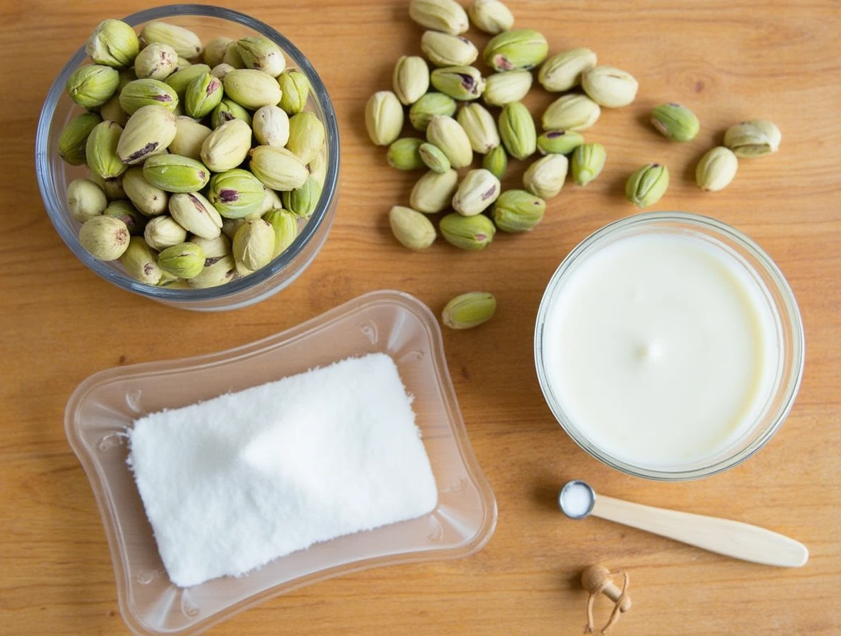 The Ingredients of Pistachio Cream: fresh pistachios, sugar, cream, and flavorings.