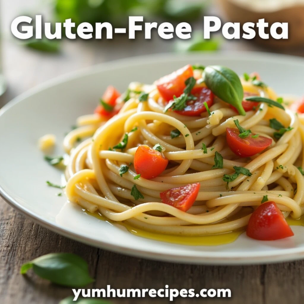 Delicious gluten free pasta served with fresh herbs and vegetables, showcasing a vibrant and healthy meal option.