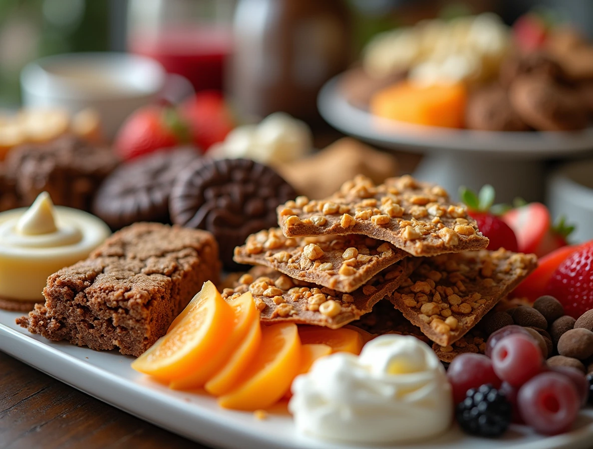 Pairing peanut brittle with various treats including chocolate delights, ice cream, fruit, cheese, and cookies.