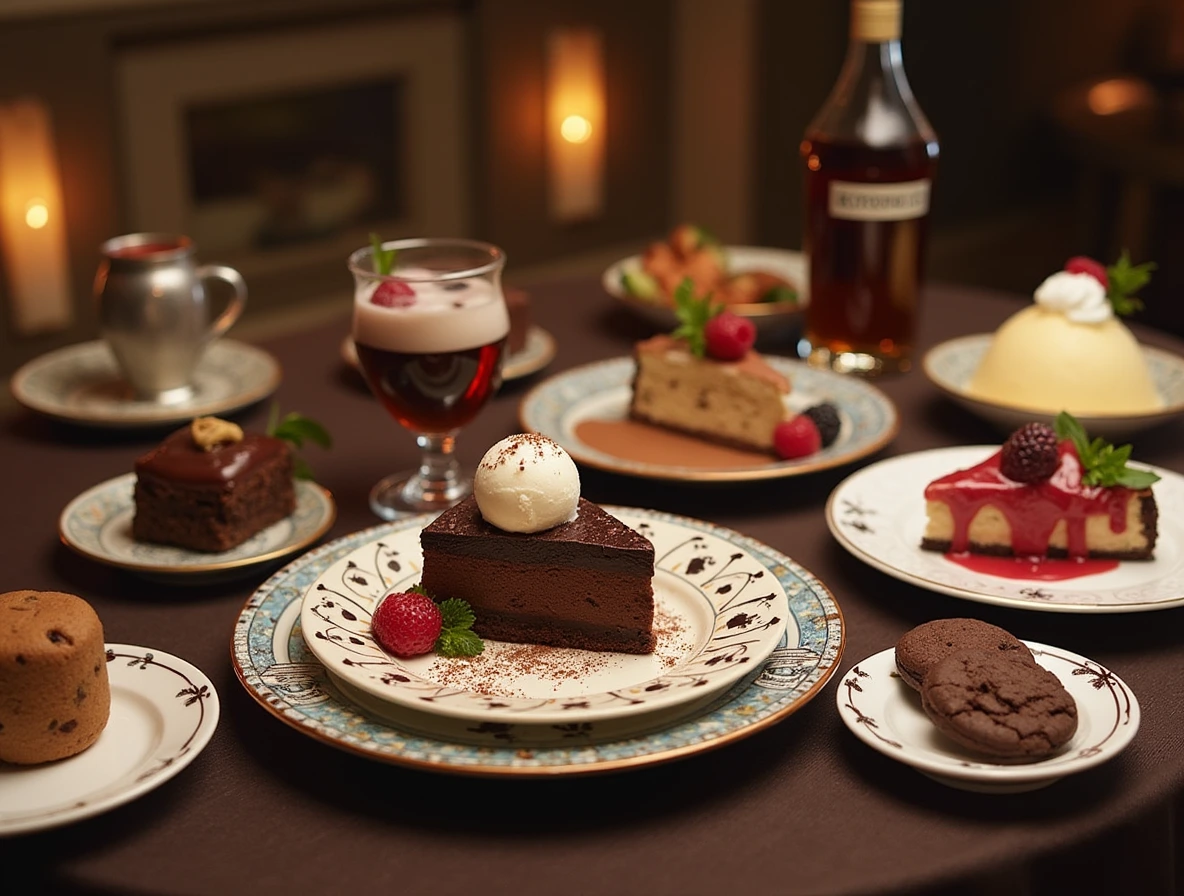 Variety of dessert pairings using chocolate liquor including Chocolate Fondue, Chocolate Mousse, Tiramisu, Brownies and Chocolate Cake, Ice Cream and Sorbet, Cheesecake, Panna Cotta, Chocolate Truffles, Fruit Tart, and Chocolate Chip Cookies.