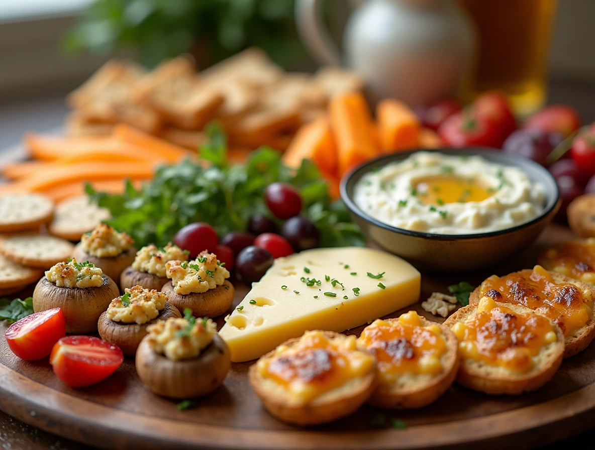 Easy Gouda Cheese Appetizers featuring Gouda Cheese and Herb Stuffed Mushrooms, Smoked Gouda Cheese Dip, Gouda Cheese Platter Ideas, and Gouda Cheese Crostini.