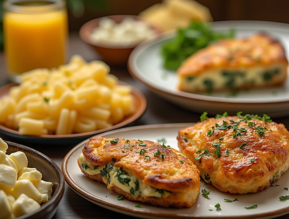 Delicious Gouda Cheese Main Dishes featuring Gouda Cheese Pasta Bake, Gouda Cheese and Spinach Quiche, Grilled Gouda Cheese Sandwich, and Gouda Cheese Stuffed Chicken.