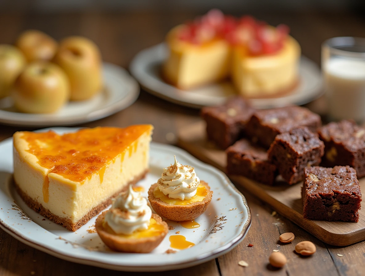 Sweet and Savory Gouda Cheese Desserts featuring Gouda Cheese and Apple Tart, Gouda Cheese Cheesecake, Gouda Cheese and Honey Crostini, and Gouda Cheese Brownies.