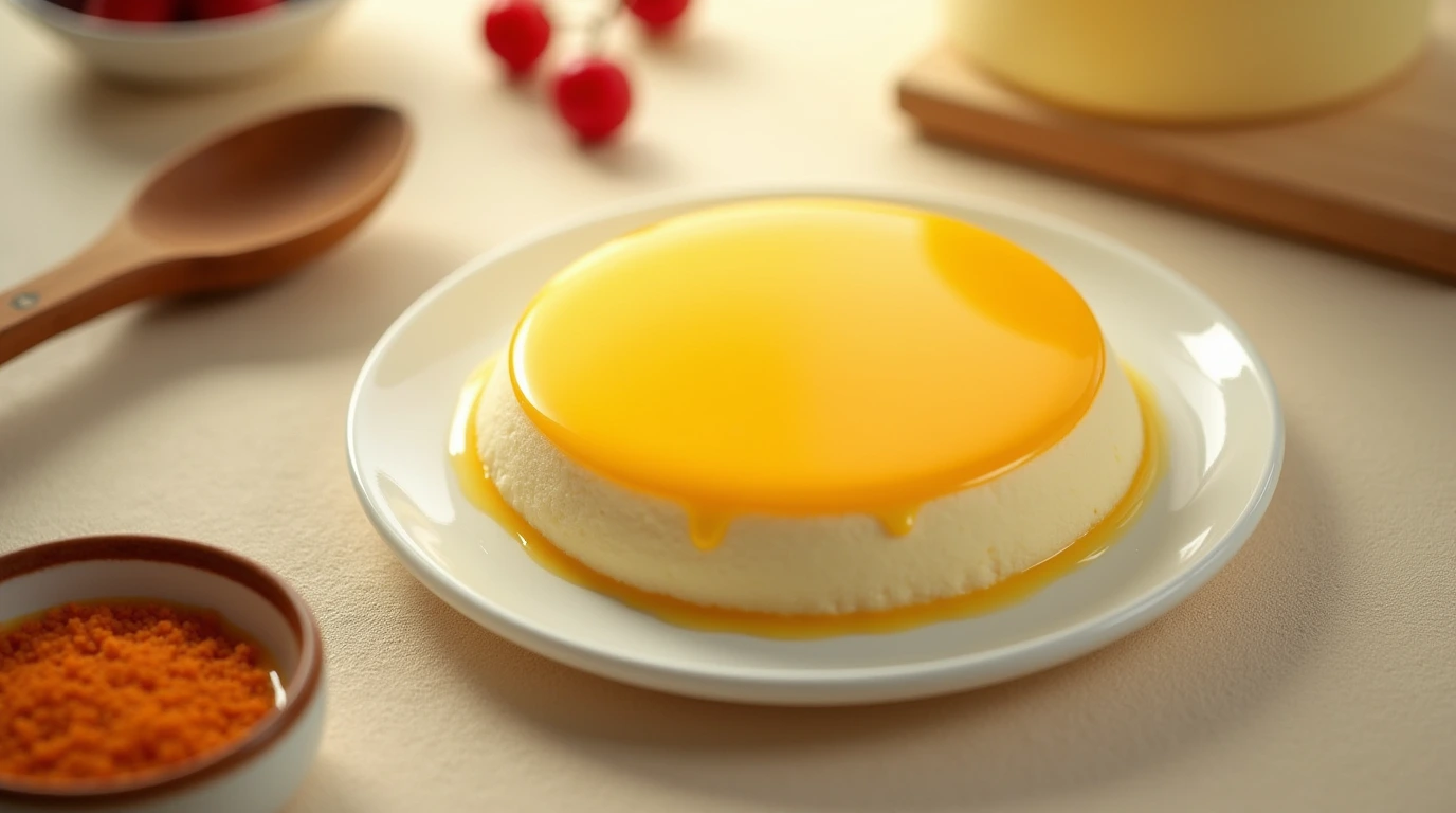 A beautifully prepared Egg Pudding Powder dessert, with a warm and inviting atmosphere.