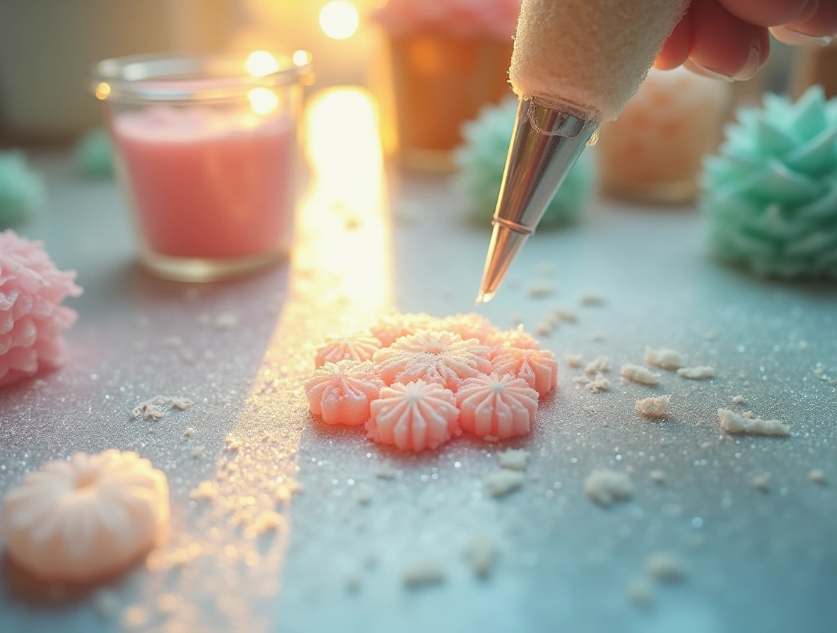 A beautifully styled workstation for making crystal candy, with sugar crystals, luster dust, and edible glitter.