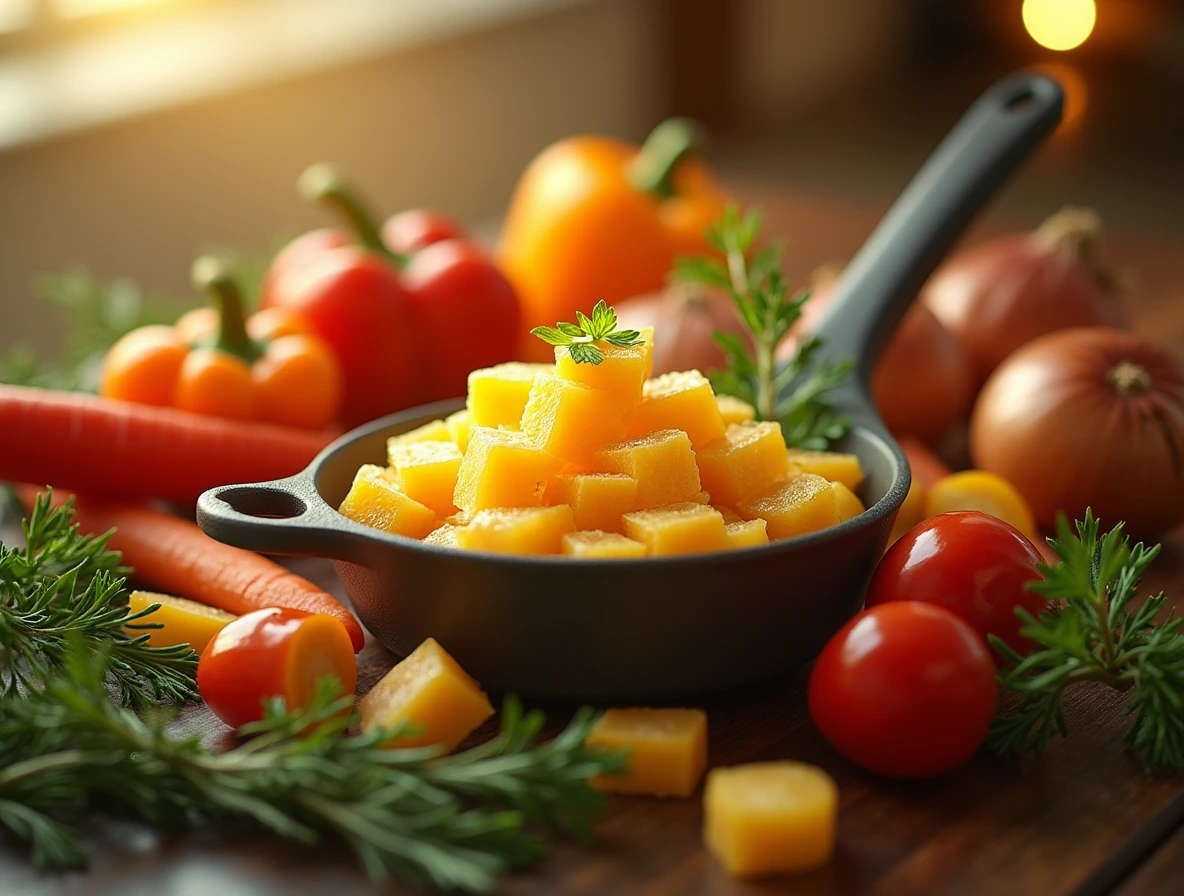 A beautiful arrangement of chicken bouillon cubes and fresh vegetables, showcasing the versatility of chicken bouillon in cooking.