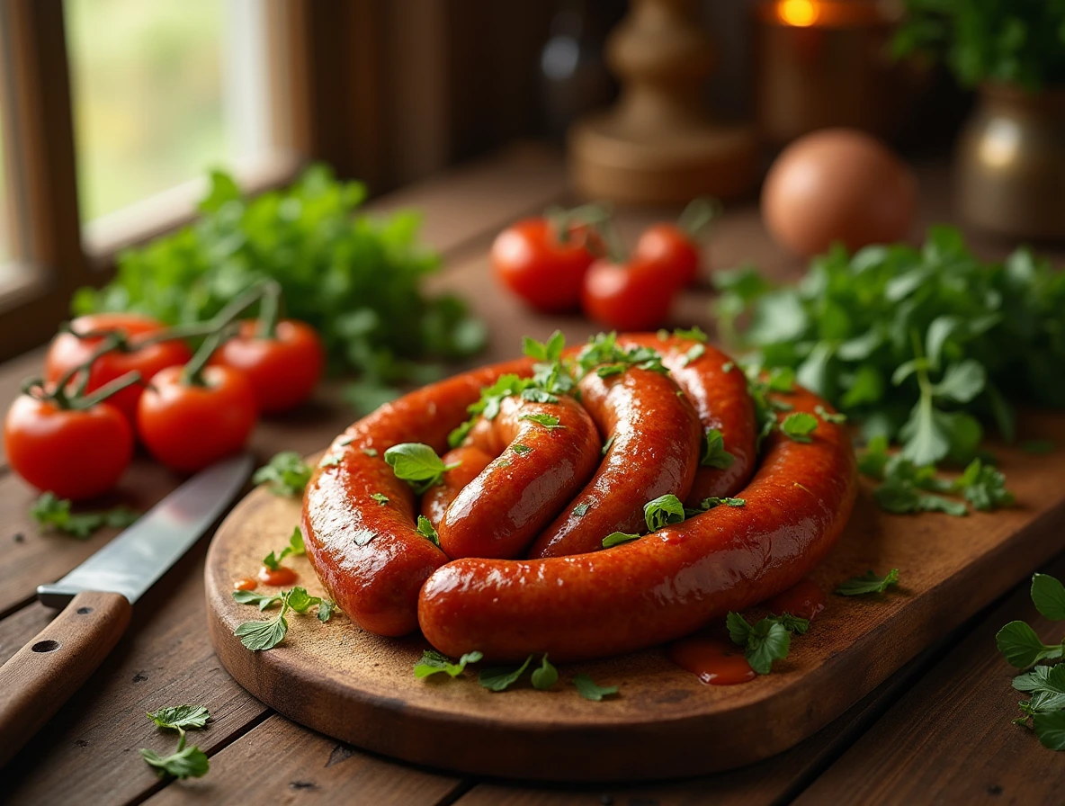 A delicious Vienna sausage dinner recipe with crispy onions and fresh herbs, served on a rustic wooden table.