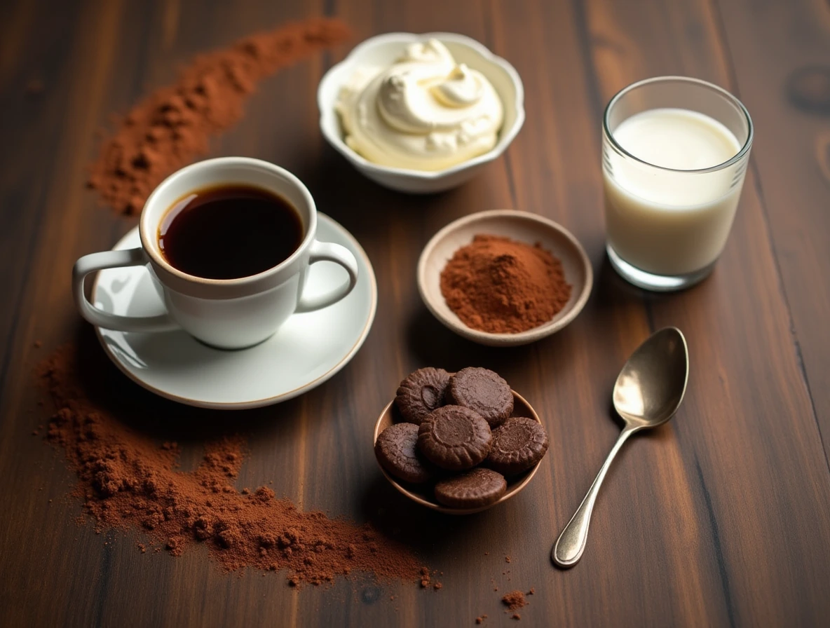 Essential Ingredients for Your Tiramisu Latte: Espresso, Mascarpone, Cocoa Powder, Milk