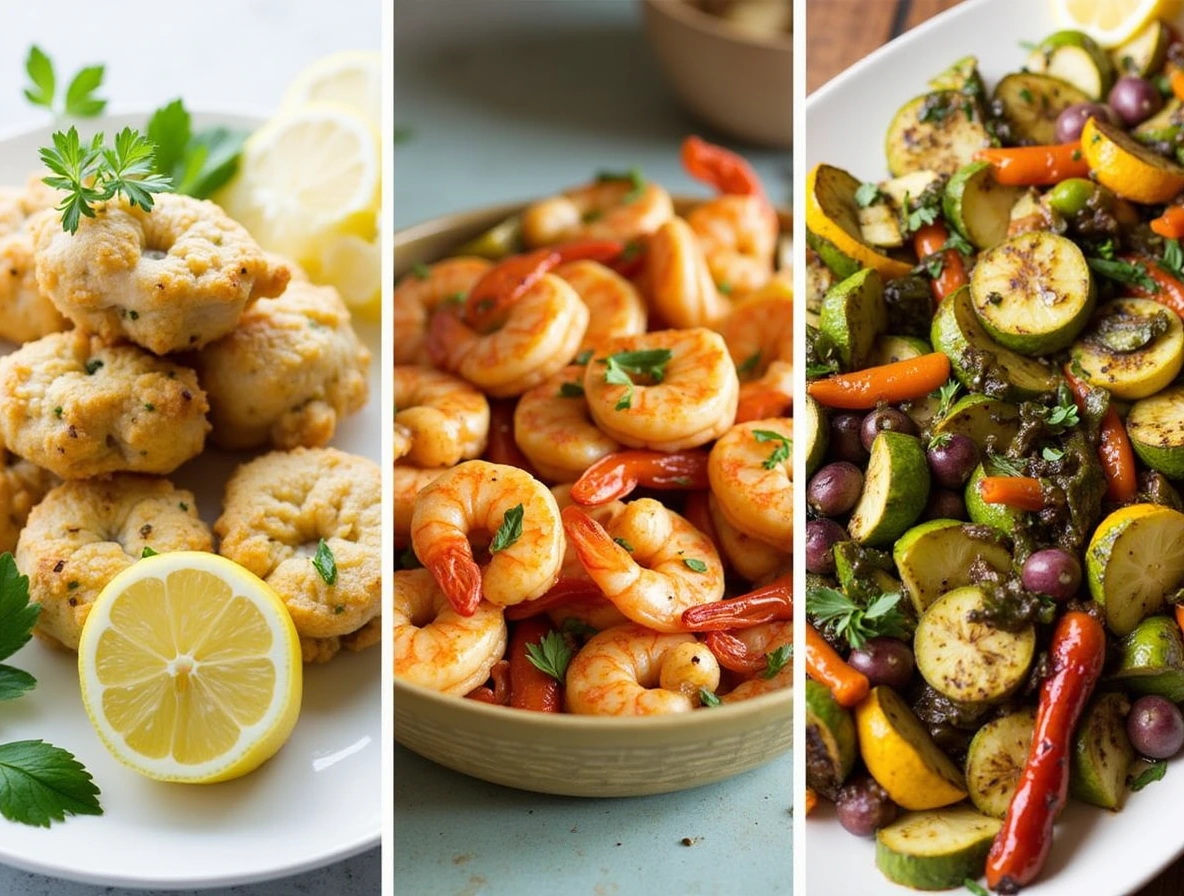 Variety of savory dishes featuring lemon juice, including Lemon Chicken, Lemon Garlic Shrimp, and Lemon Roasted Vegetables.