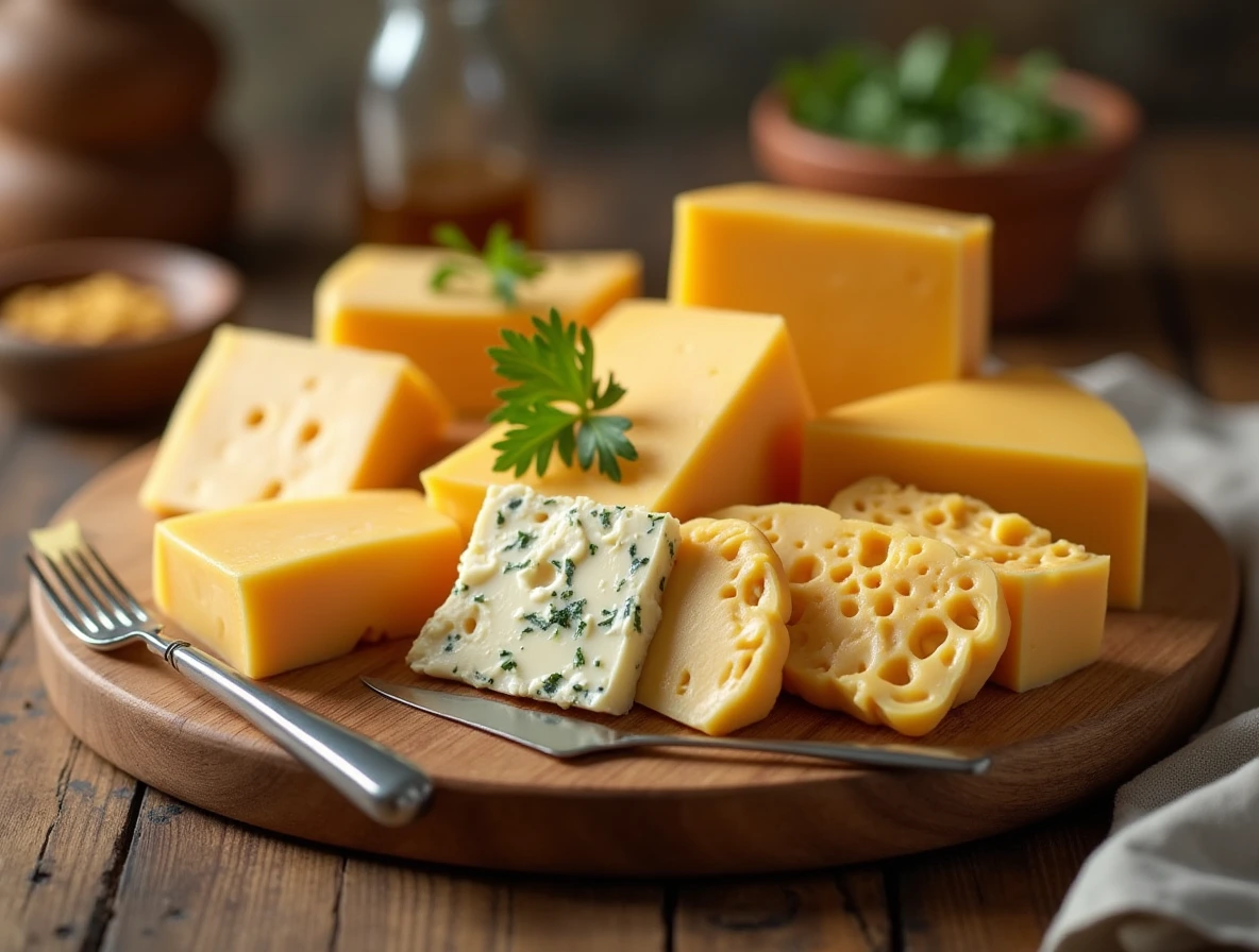 Exploring Different Cheeses for smoked mac and cheese, featuring sharp cheddar, smoked gouda, and more on a wooden cheese board.