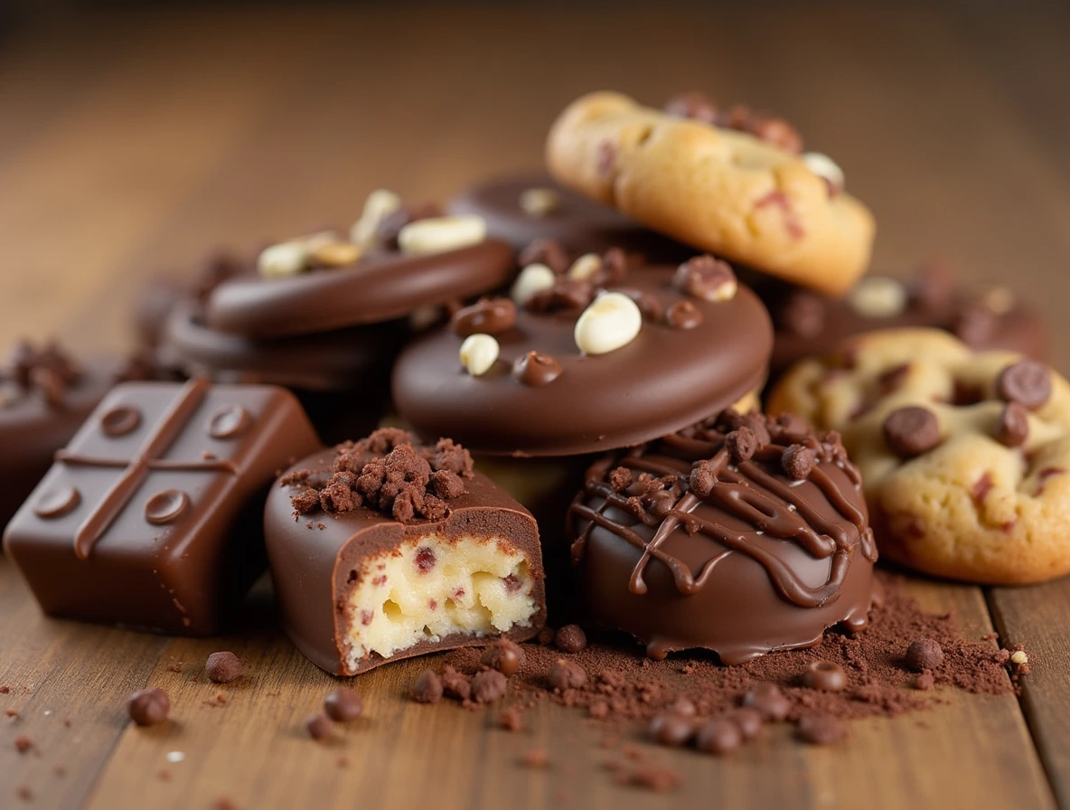 Variety of Milk Chocolates: Homemade Milk Chocolate Bars, Creamy Milk Chocolate Fudge, Milk Chocolate Ganache, Milk Chocolate Bark with Nuts and Dried Fruits, Milk Chocolate Dipping Sauce, Milk Chocolate Mousse, Milk Chocolate Truffles, Milk Chocolate-Covered Pretzels, Milk Chocolate Chip Cookies