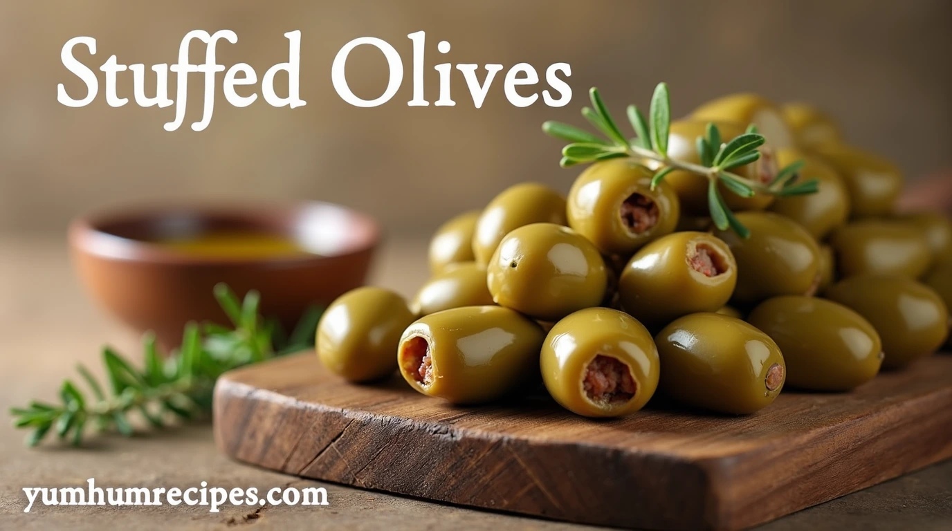 A delicious serving of stuffed olives with a variety of fillings, perfect for parties and gatherings.