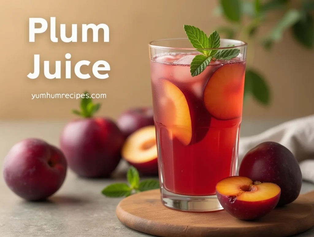 A refreshing glass of plum juice with sliced plums and mint, perfect for a healthy beverage option.