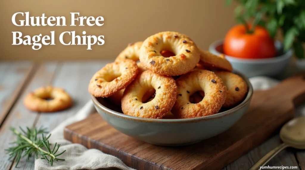 A delicious assortment of gluten free bagel chips in various flavors, with a focus on texture and color.