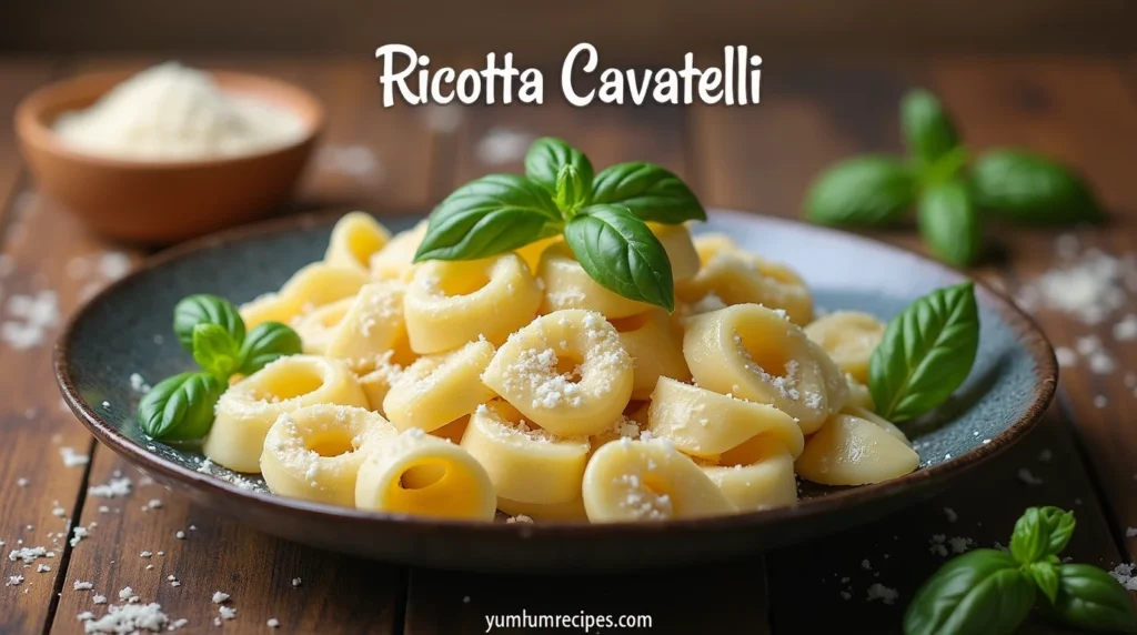 Freshly made ricotta cavatelli on a rustic wooden table