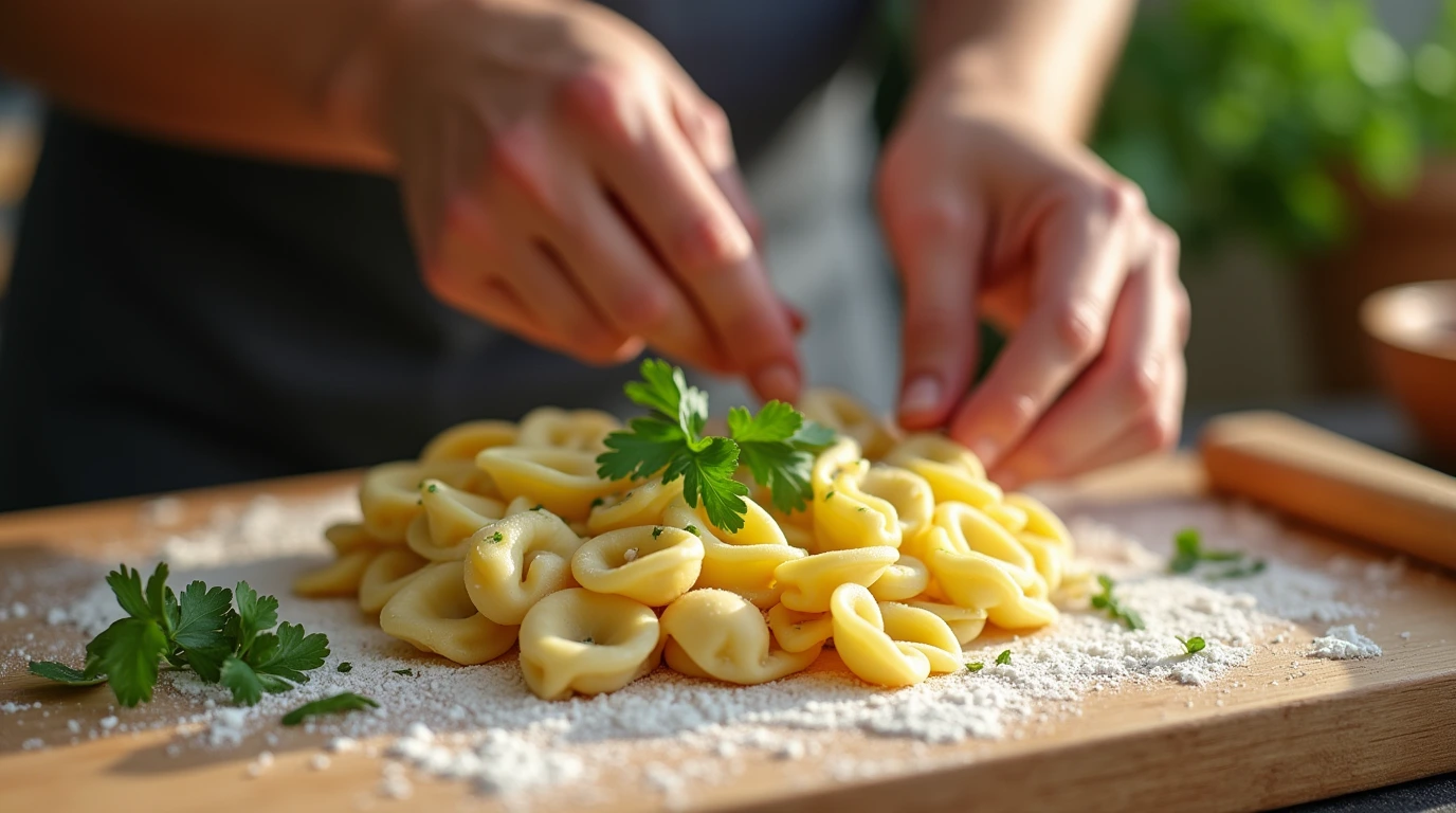 A photo of a chef's hands shaping ricotta cavatelli in a kitchen