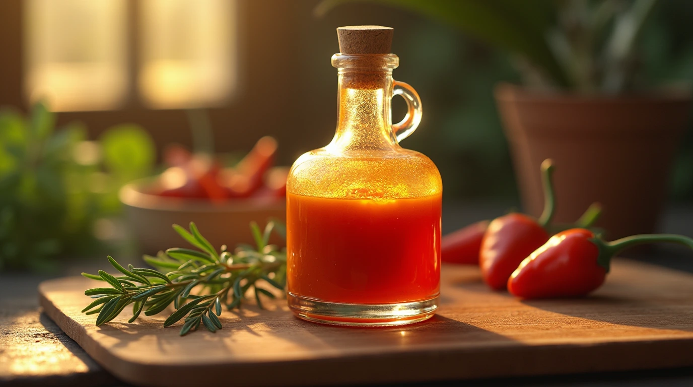 Introducing Ghost Pepper BBQ Sauce: A Spicy Twist on Classic BBQ Ghost Pepper BBQ Sauce in a glass bottle on a rustic wooden cutting board with fresh rosemary