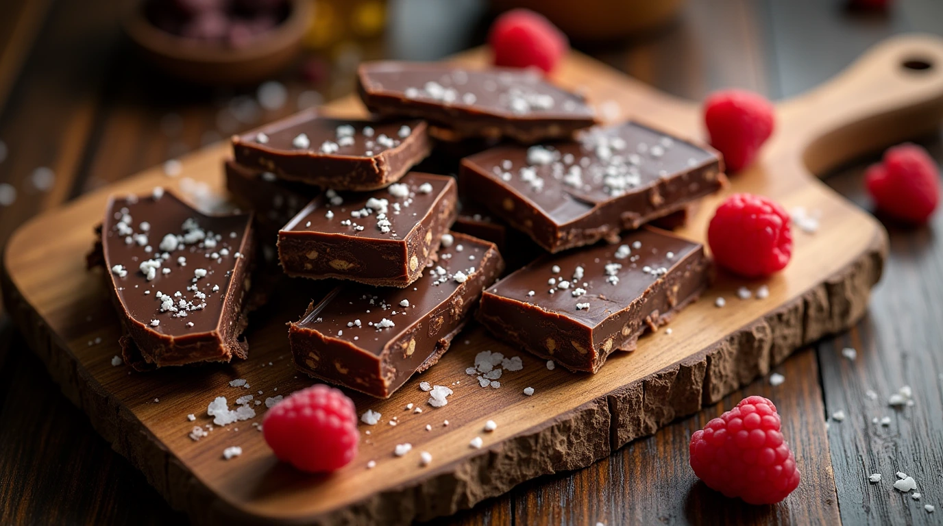 A beautifully arranged spread of dark chocolate toffee, showcasing advanced techniques for customization.