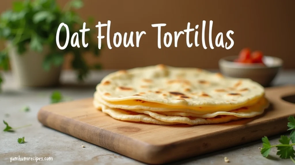 Oat flour tortillas with a warm, golden-brown color, served with a side of salsa and fresh cilantro