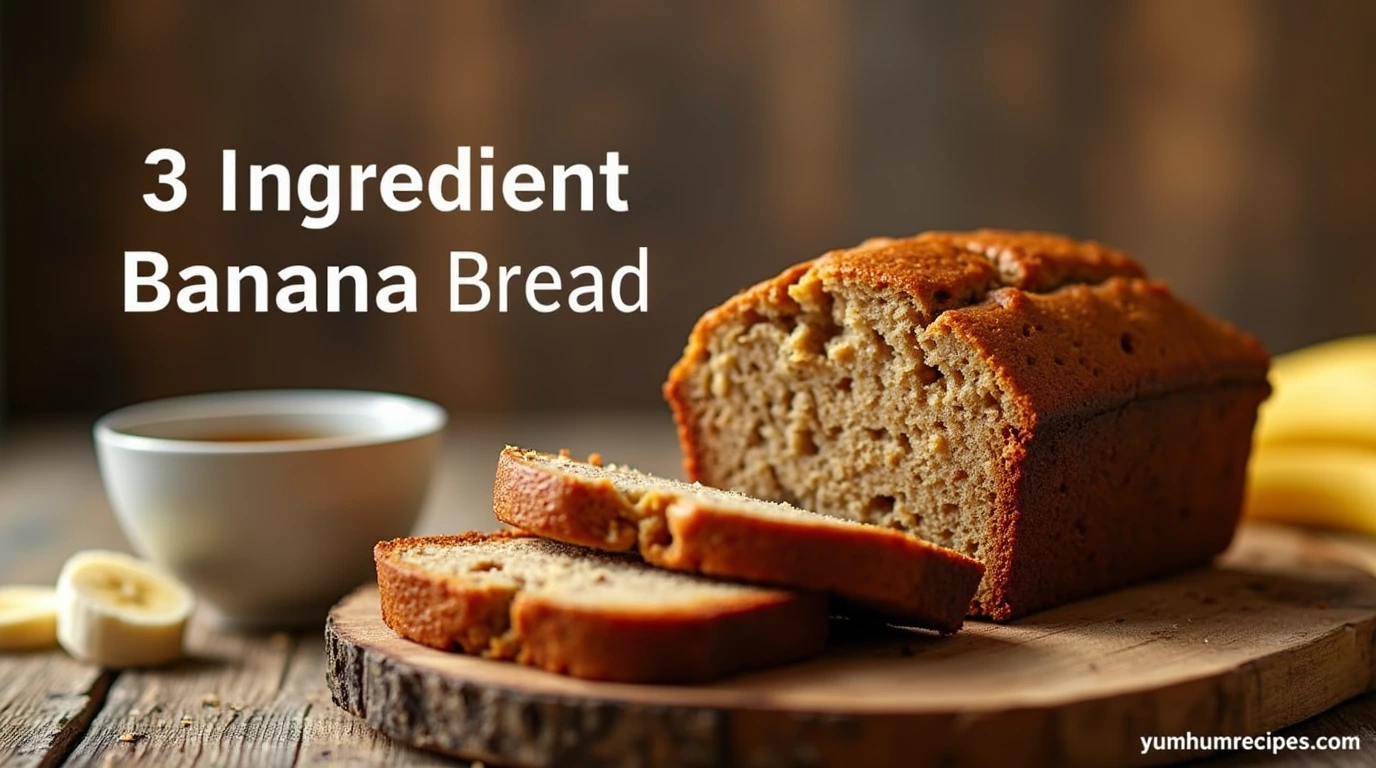 Freshly baked 3 ingredient banana bread on a wooden table